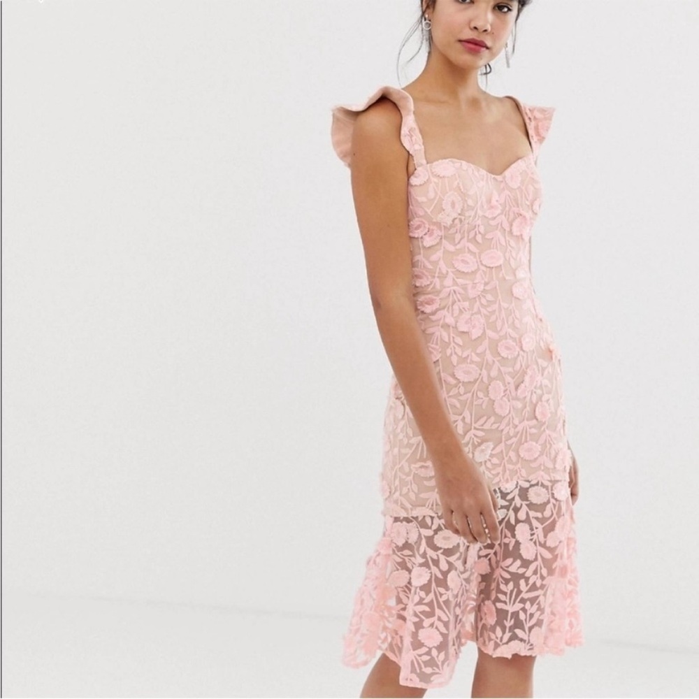 Jarlo All Over Embroidered Pink Lace Midi Dress Size 2